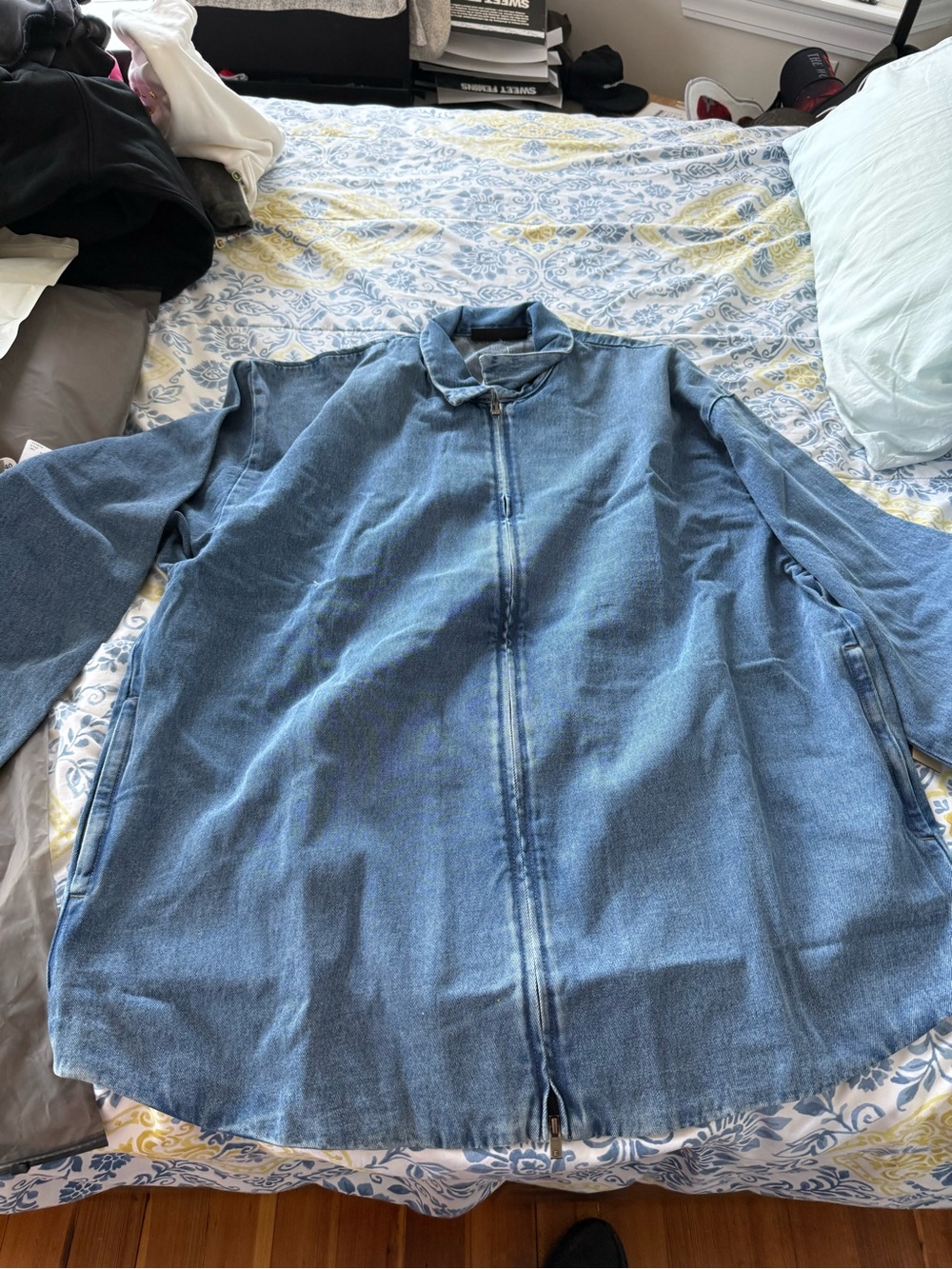 Essentials Medium Wash Blue Denim Zip Jacket
